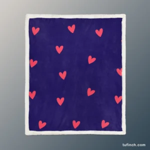 Mini Red Hearts In Blue Background Sherpa Fleece Blanket 1