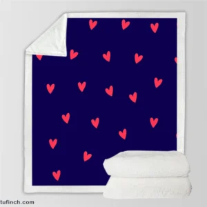 Mini Red Hearts In Blue Background Sherpa Fleece Blanket