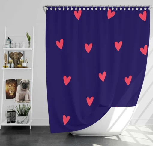 Mini Red Hearts In Blue Background Shower Curtain