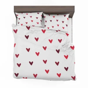 Mini Red Luv Hearts In White Bedding Set 2