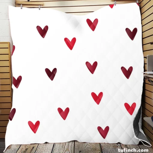 Mini Red Luv Hearts In White Quilt Blanket