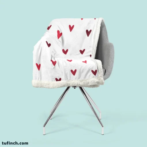 Mini Red Luv Hearts In White Sherpa Fleece Blanket 2