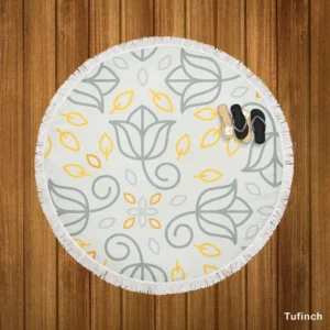 Minimalist Indian Floral Pattern Round Beach Towel