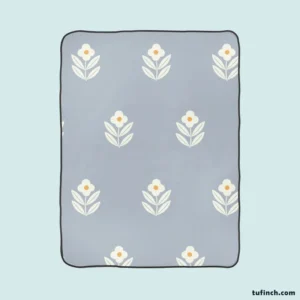 Minimalistic Flower On Periwinkle Blue Fleece Blanket 1