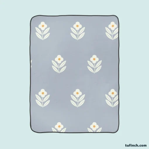 Minimalistic Flower On Periwinkle Blue Fleece Blanket 1