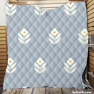 Minimalistic Flower On Periwinkle Blue Quilt Blanket