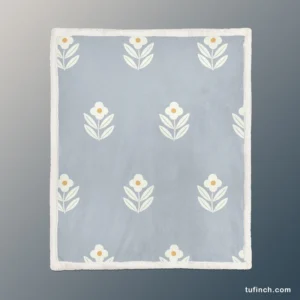 Minimalistic Flower On Periwinkle Blue Sherpa Fleece Blanket 1