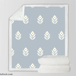 Minimalistic Flower On Periwinkle Blue Sherpa Fleece Blanket