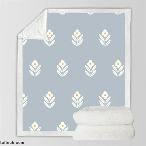 Minimalistic Flower On Periwinkle Blue Sherpa Fleece Blanket