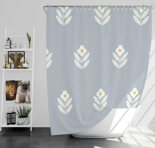 Minimalistic Flower On Periwinkle Blue Shower Curtain