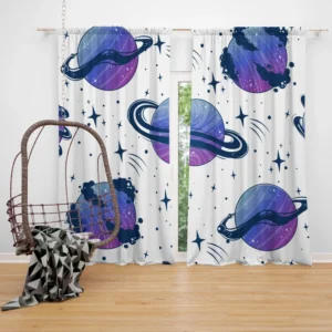 Mistry Planets In Purple Blue Curtain