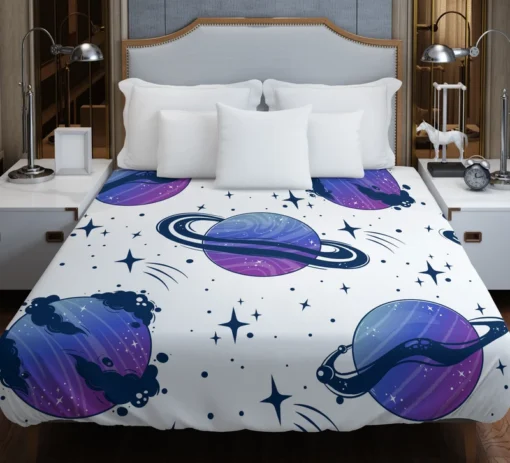 Mistry Planets In Purple Blue Duvet Cover