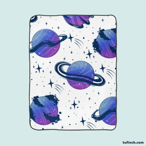 Mistry Planets In Purple Blue Fleece Blanket 1