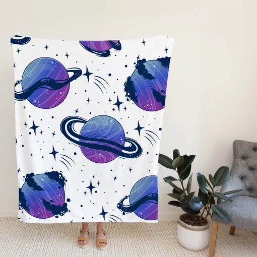 Mistry Planets In Purple Blue Fleece Blanket