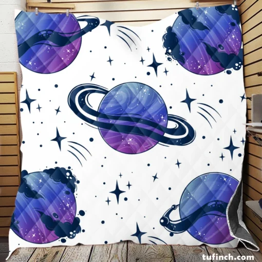 Mistry Planets In Purple Blue Quilt Blanket