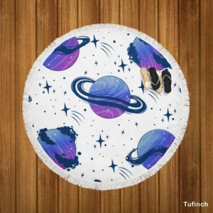 Mistry Planets In Purple Blue Round Beach Towel