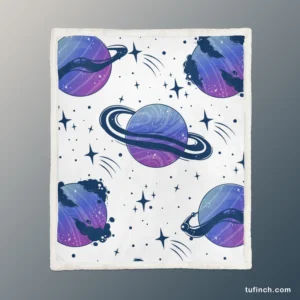 Mistry Planets In Purple Blue Sherpa Fleece Blanket 1