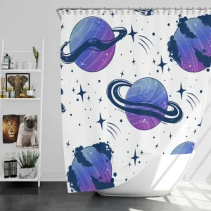 Mistry Planets In Purple Blue Shower Curtain