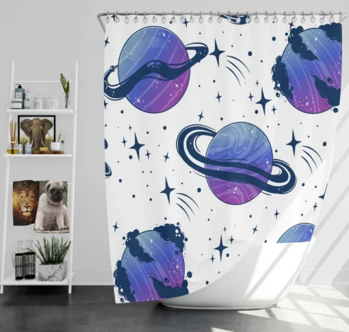 Mistry Planets In Purple Blue Shower Curtain