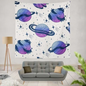 Mistry Planets In Purple Blue Wall Tapestry