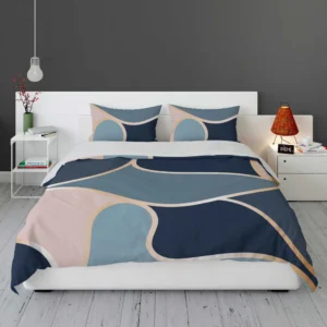 Modern Abstract Blue Grey Pink Bedding Set 1