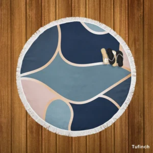 Modern Abstract Blue Grey Pink Round Beach Towel