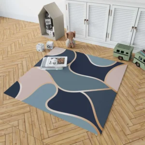 Modern Abstract Blue Grey Pink Rug 1