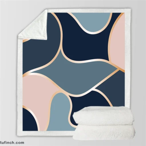 Modern Abstract Blue Grey Pink Sherpa Fleece Blanket