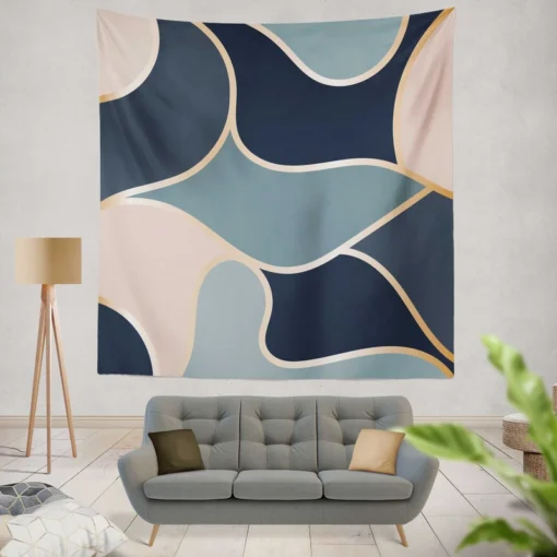 Modern Abstract Blue Grey Pink Wall Tapestry