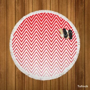 Modern Abstract Red & White Round Beach Towel