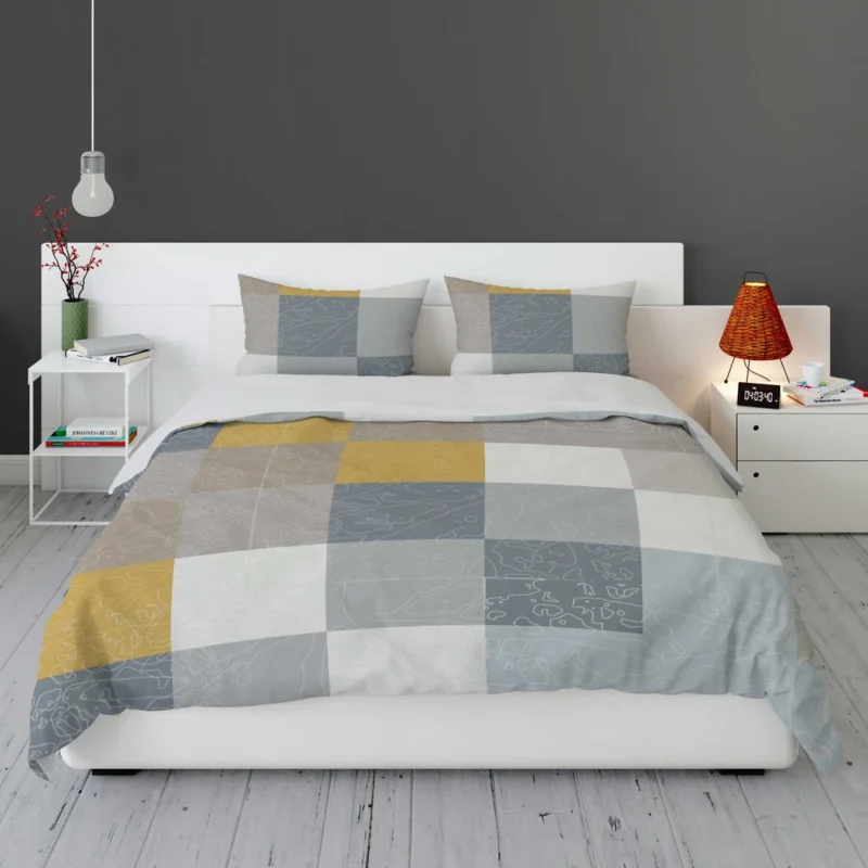 Modern Grey Yellow White Blue Patchwork Bedding Set 1