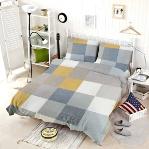 Modern Grey Yellow White Blue Patchwork Bedding Set