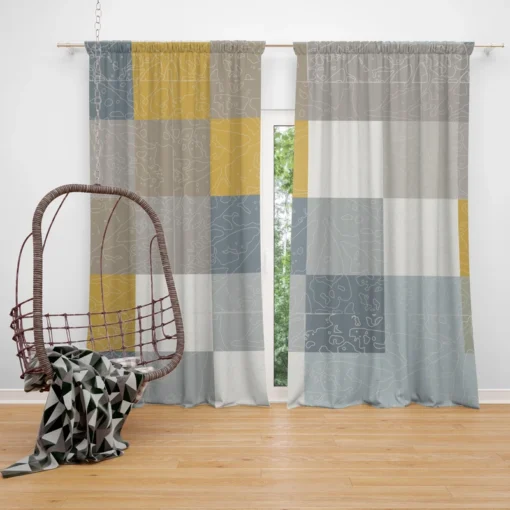 Modern Grey Yellow White Blue Patchwork Curtain