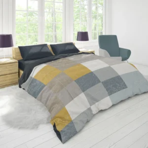 Modern Grey Yellow White Blue Patchwork Duvet Cover 1