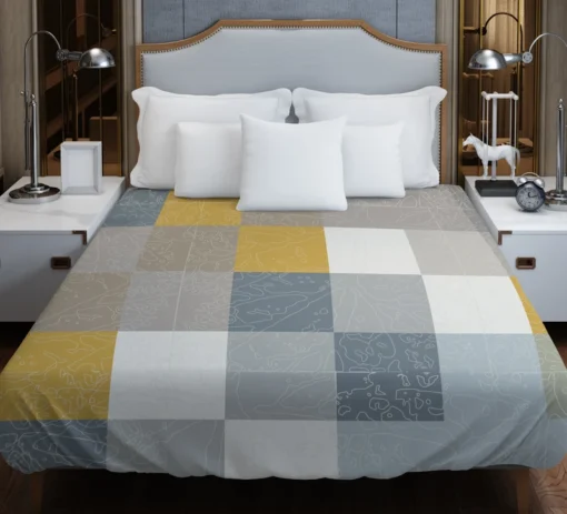 Modern Grey Yellow White Blue Patchwork Duvet Cover