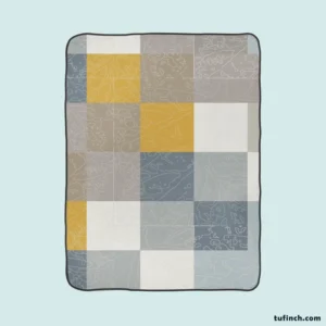 Modern Grey Yellow White Blue Patchwork Fleece Blanket 1