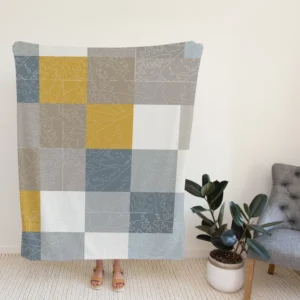 Modern Grey Yellow White Blue Patchwork Fleece Blanket