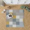 Modern Grey Yellow White Blue Patchwork Rug