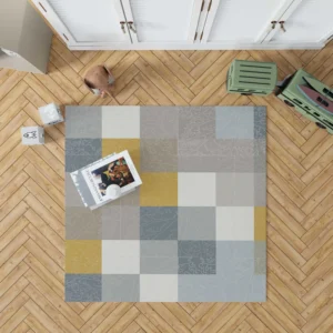 Modern Grey Yellow White Blue Patchwork Rug