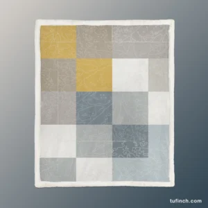 Modern Grey Yellow White Blue Patchwork Sherpa Fleece Blanket 1