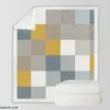 Modern Grey Yellow White Blue Patchwork Sherpa Fleece Blanket