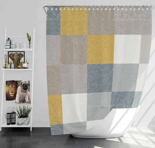 Modern Grey Yellow White Blue Patchwork Shower Curtain