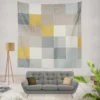 Modern Grey Yellow White Blue Patchwork Wall Tapestry