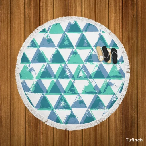 Modern Pastel Blue Triangle Round Beach Towel