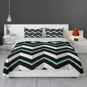 Modern White And Black Blue Chevron Bedding Set 1