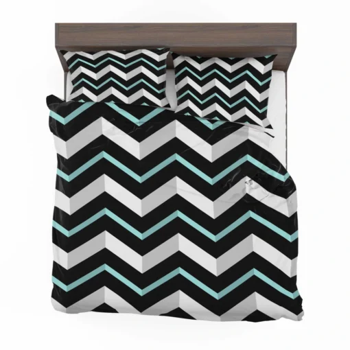 Modern White And Black Blue Chevron Bedding Set 2