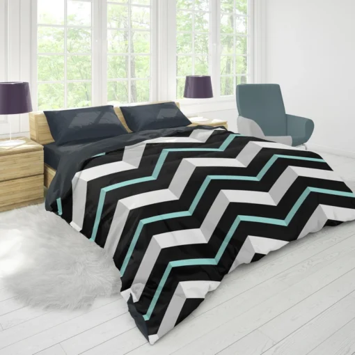 Modern White And Black Blue Chevron Duvet Cover 1