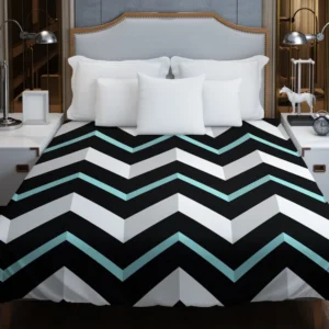 Modern White And Black Blue Chevron Duvet Cover