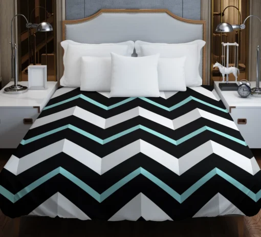 Modern White And Black Blue Chevron Duvet Cover