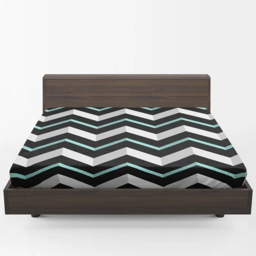 Modern White And Black Blue Chevron Fitted Sheet 1